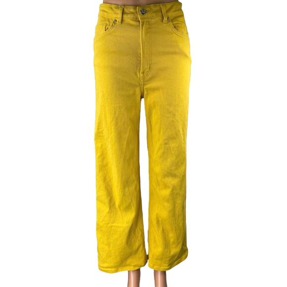 H&M Women's Yellow High Waisted Wide Leg Baggy Palazzo Denim Jeans Pants Size 6 - Picture 1 of 5